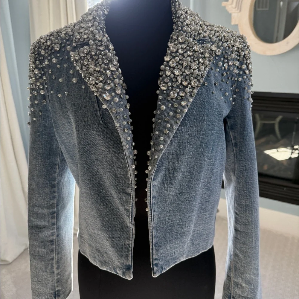 Alice + Olivia Blue Embellished Jean Jacket - Picture 4 of 8